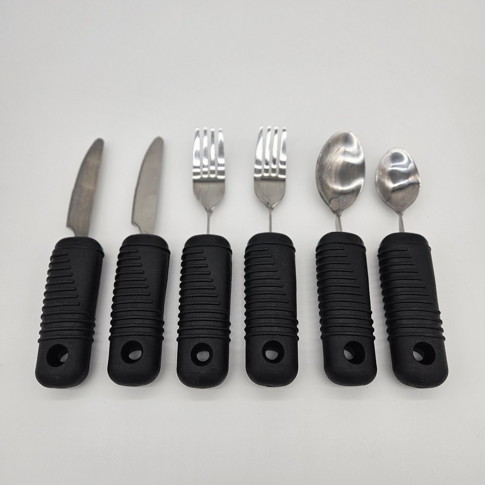 Adaptive Utensil 6 Pc Set With Rubber Handle Angled Limited Dexterity Aid